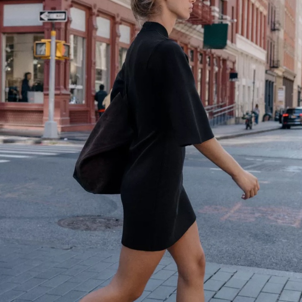 Zara NWT black 3/4th quart sleeve mock neck knit sweater mini dress - Picture 5 of 11